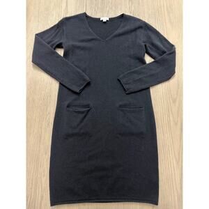 Garnet Hill 100% Cashmere Sweater Dress Women’s Small Black Long Sleeve V Neck